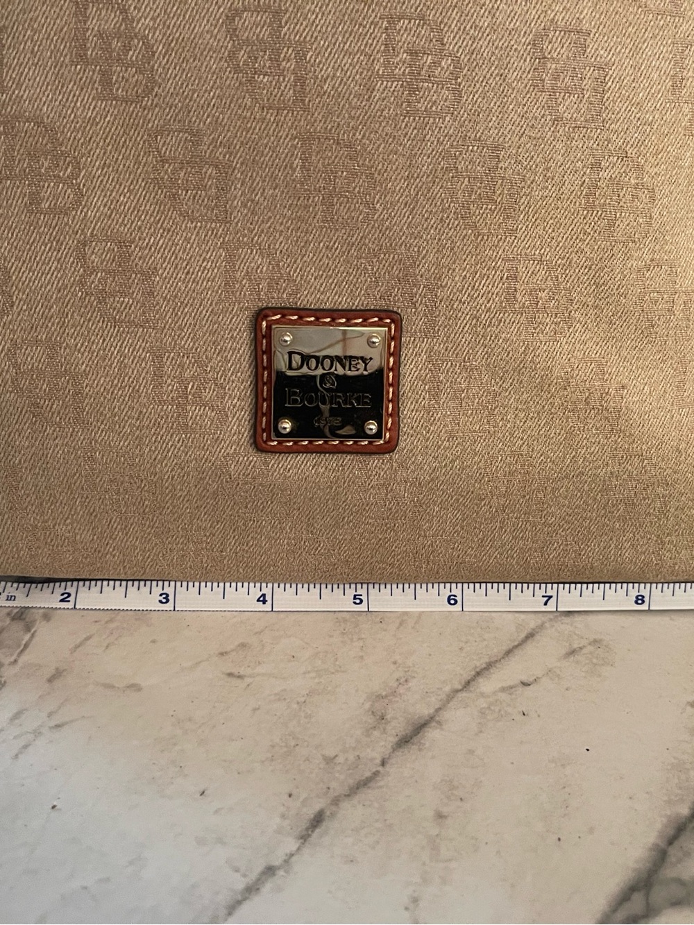 Dooney & Bourke Beige Satchel with Brown Trim and Lilac Flower Charm - Picture 2 of 15